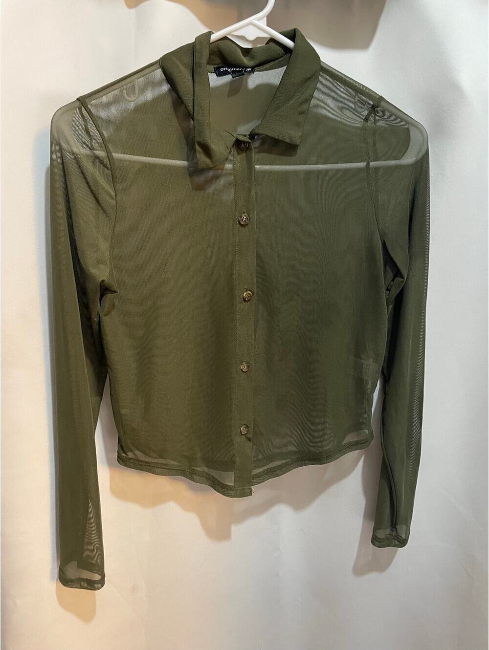 originality see through long sleeve green shirt womens small